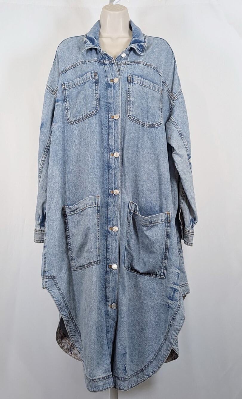 Anthropologie Pilcro Jacket Denim Duster Blue Belt Women's Size M